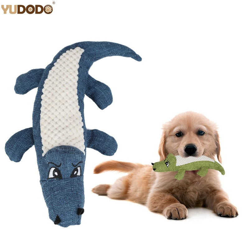 Cartoon Crocodile Linen Dog Toy Bite Resistance Soft Plush Pet Teeth Cleaning Chew Toy Interactive Puppy Cat Squeak Sound Toys dog squeaky toy