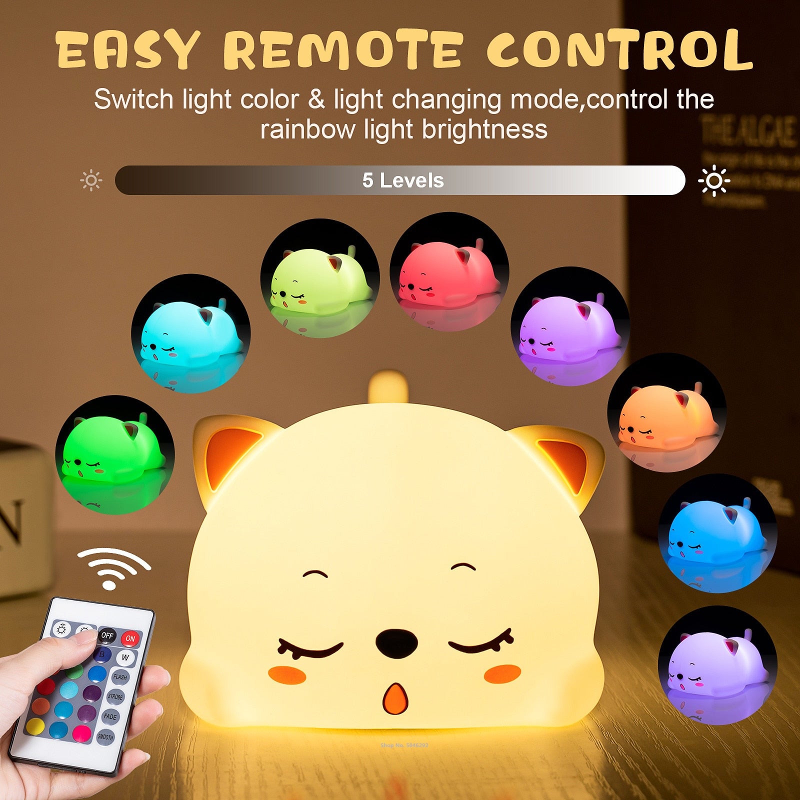 Silicone Cat LED Night Light Touch Sensor Remote Control Colorful USB Rechargeable Bedroom Bedside Lamp for Children Baby Gift