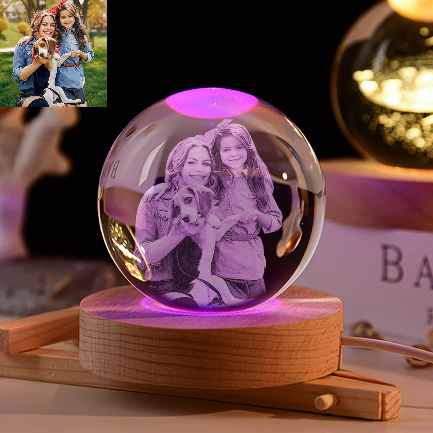 Valentine's Day gift: Personalized 3D photo-engraved colored crystal night light, a perfect gift for your loved one, family, baby, mom, and dad. [Energy Efficiency Grade A]